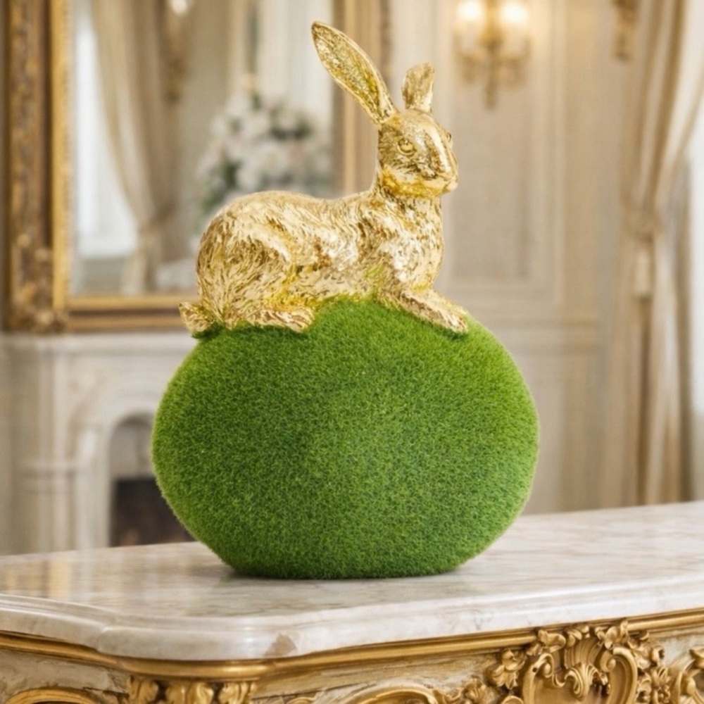 Le Lapin Louise Elegant Gold Bunny on Flocked Velvet Egg New Boxed